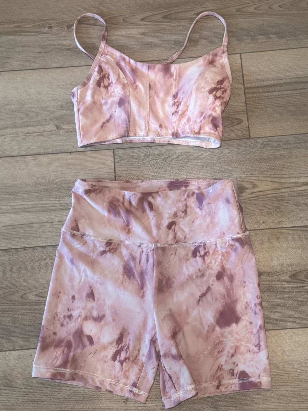 Forever 21 Pink Tie-Dye Bralette & High-Waist Bike Shorts Set